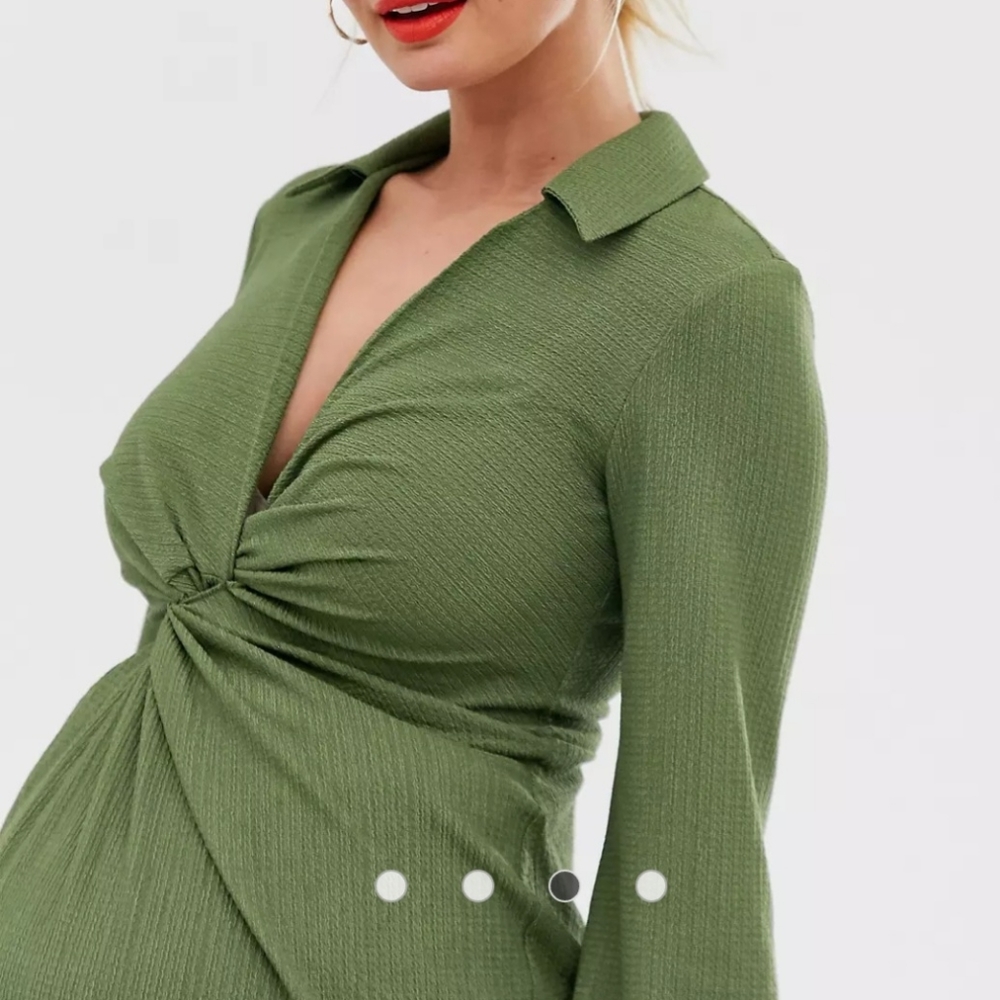 ASOS Maternity Olive Green Twisted Front Midi Dress - Picture 2 of 3
